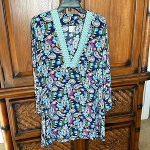 Coverup size Med, above the knee, side slits and deep Vneck